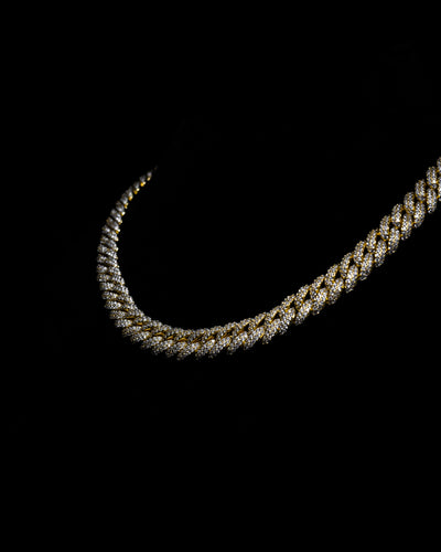 10MM Cuban Iced Out Cuban Chain in Yellow Gold