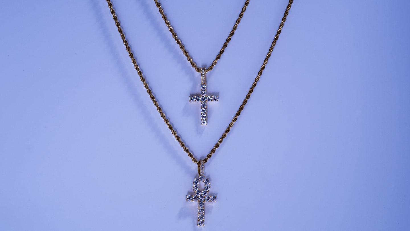 Egyptian Ankh Key Of Life & Cross Pendant Set