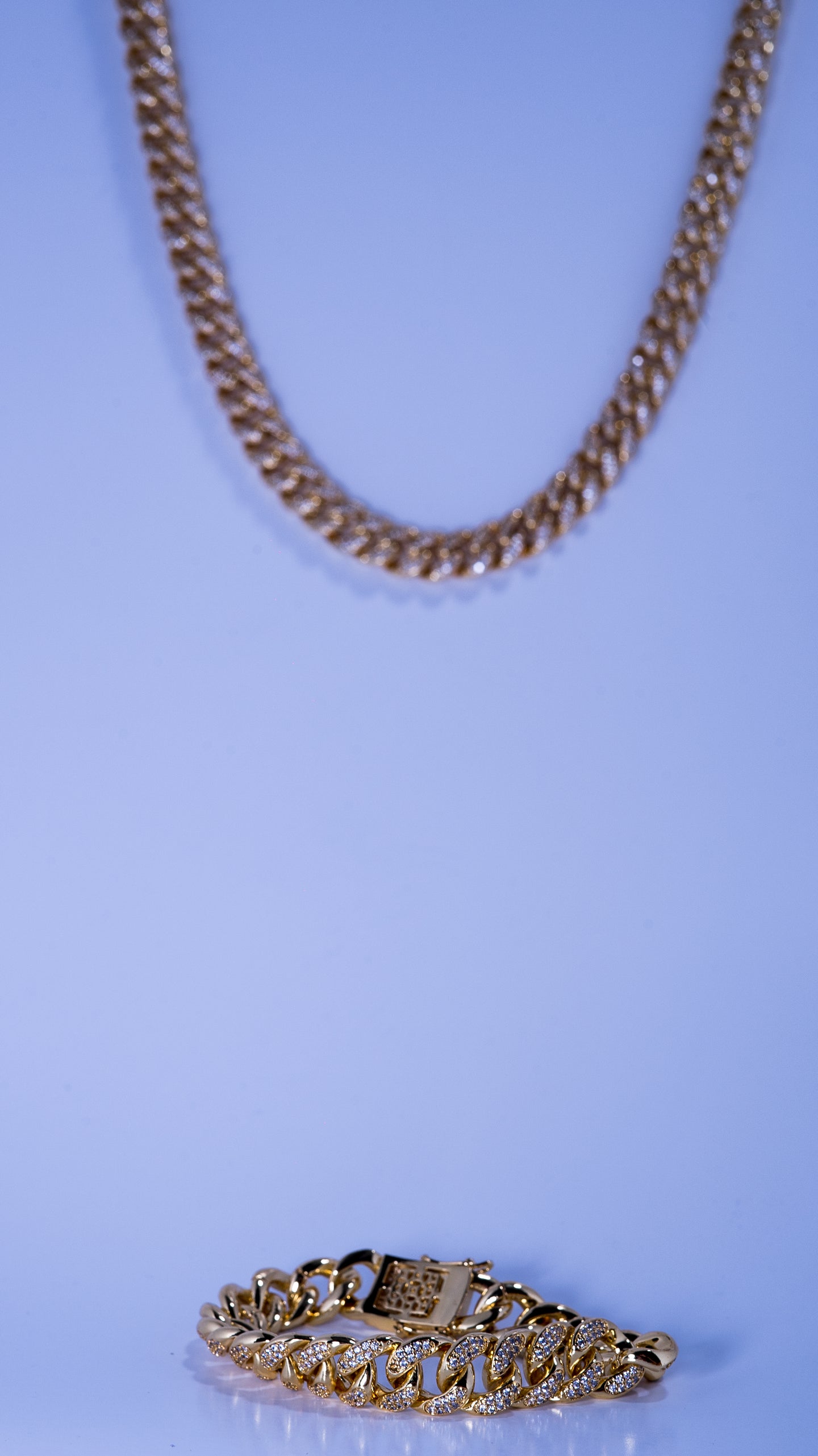 12MM Diamond Cuban Link Chain + Bracelet Set in Yellow Gold