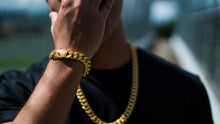 Load image into Gallery viewer, 12MM Diamond Cuban Link Chain + Bracelet Set in Yellow Gold