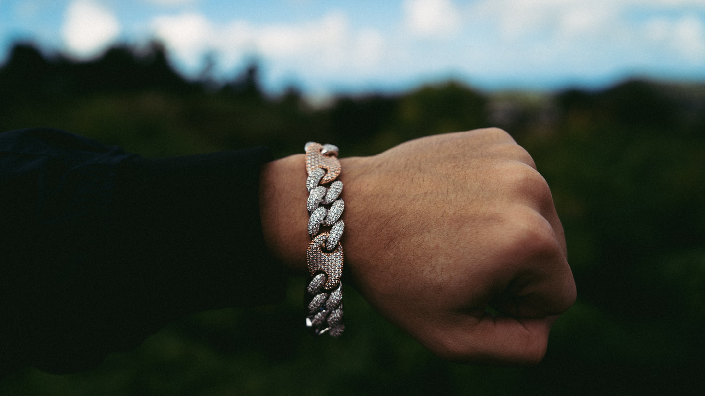 16MM Cuban Link Bracelet in White & Rose Gold