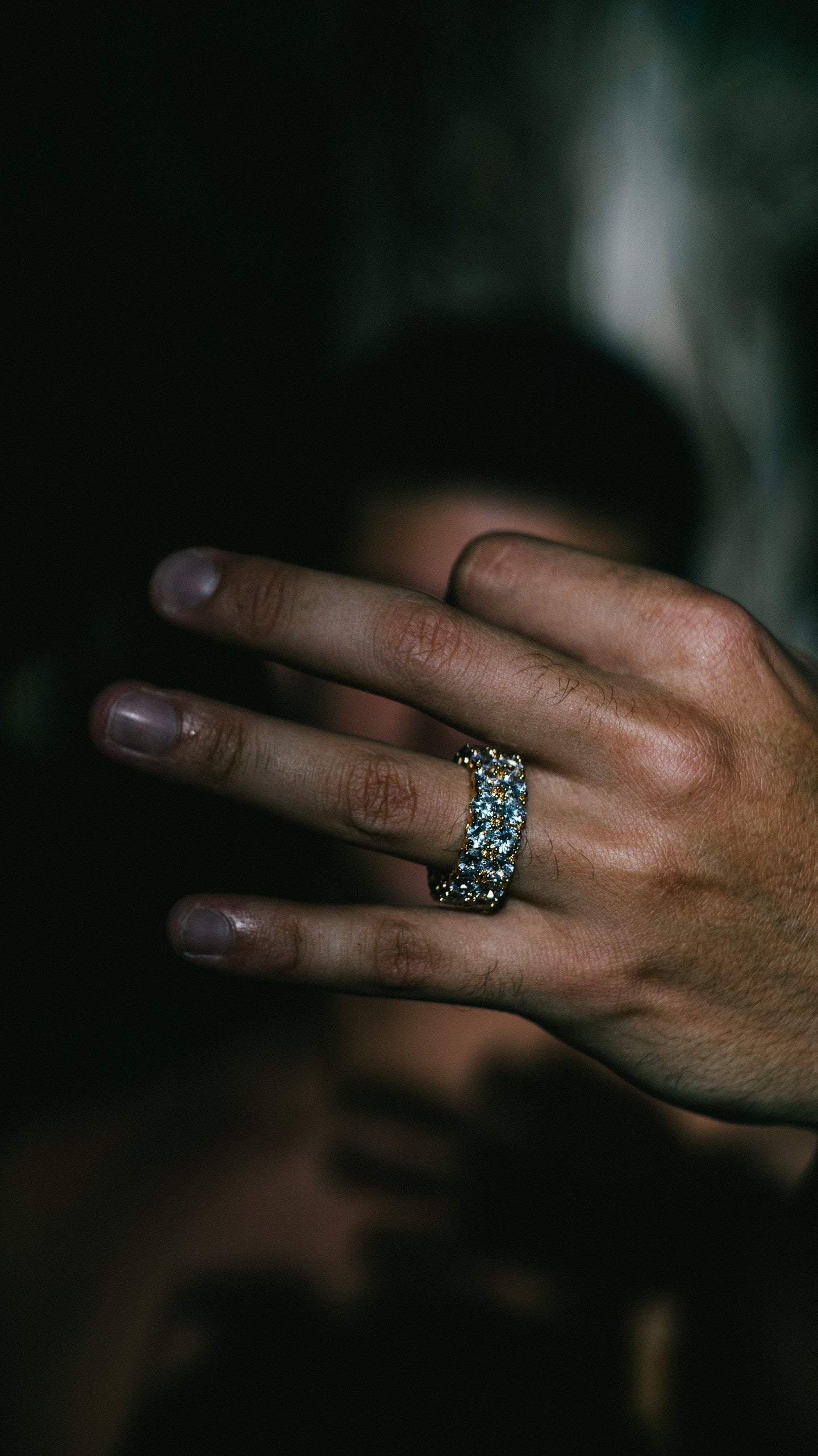 Two Rows Iced Out Ring in Yellow Gold